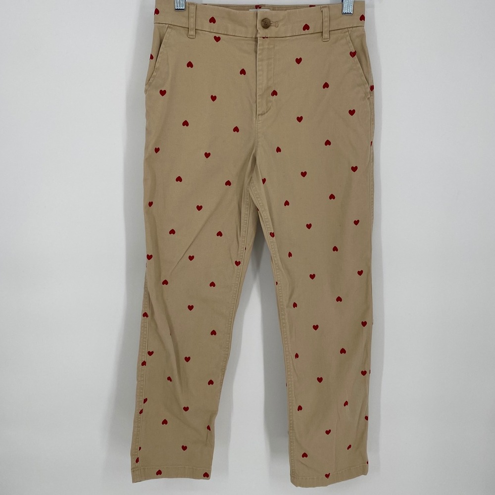 Crewcuts Kids Girls Khaki Red Heart High-Rise Girlfriend Chino Pants Size 12